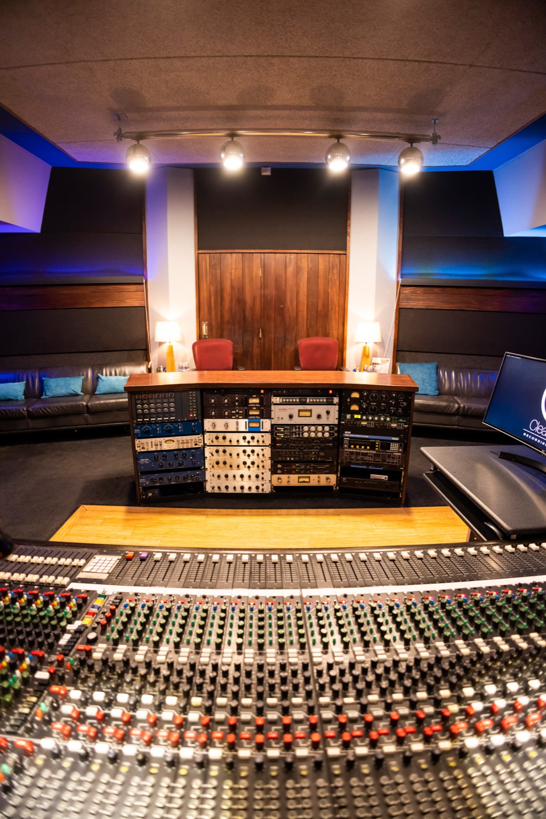 Studio control room from a fisheye angle